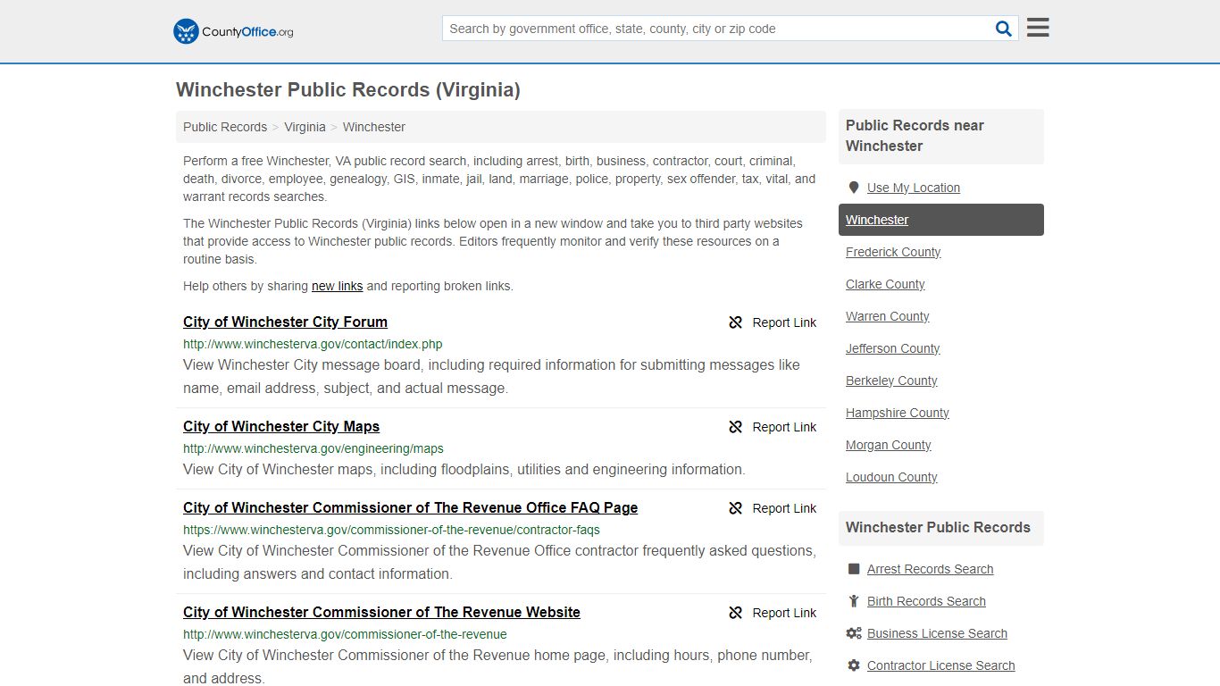 Public Records - Winchester, VA (Business, Criminal, GIS, Property ...