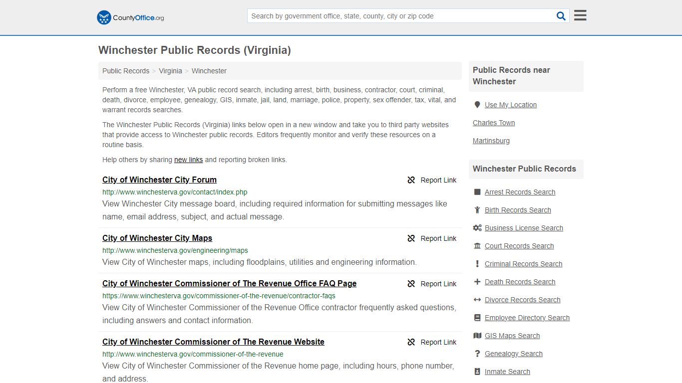 Public Records - Winchester, VA (Business, Criminal, GIS, Property ...