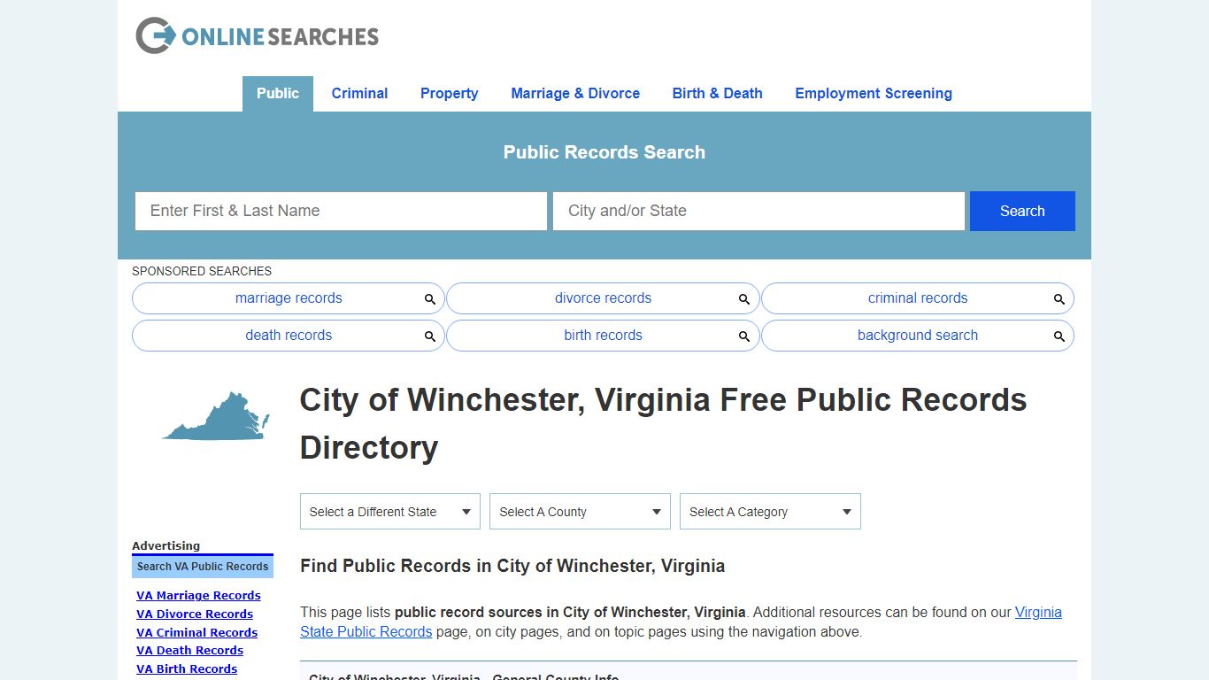 City of Winchester, Virginia Public Records Directory - OnlineSearches.com