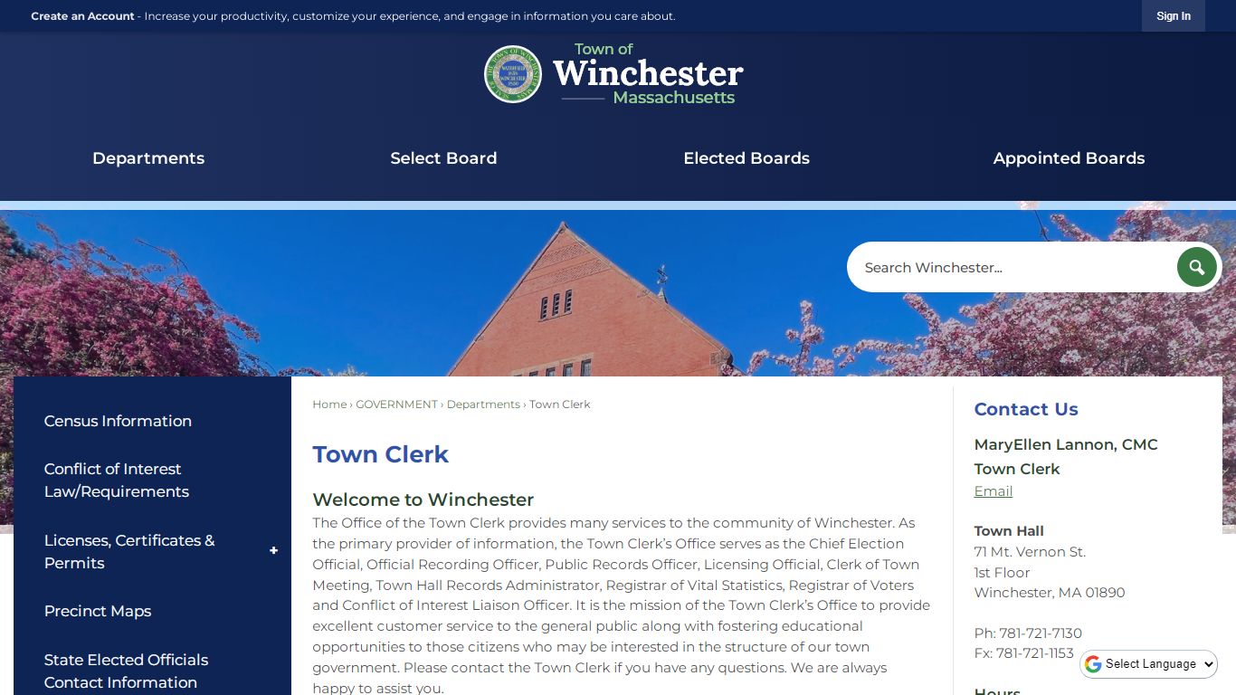 Town Clerk | Winchester, MA - Official Website