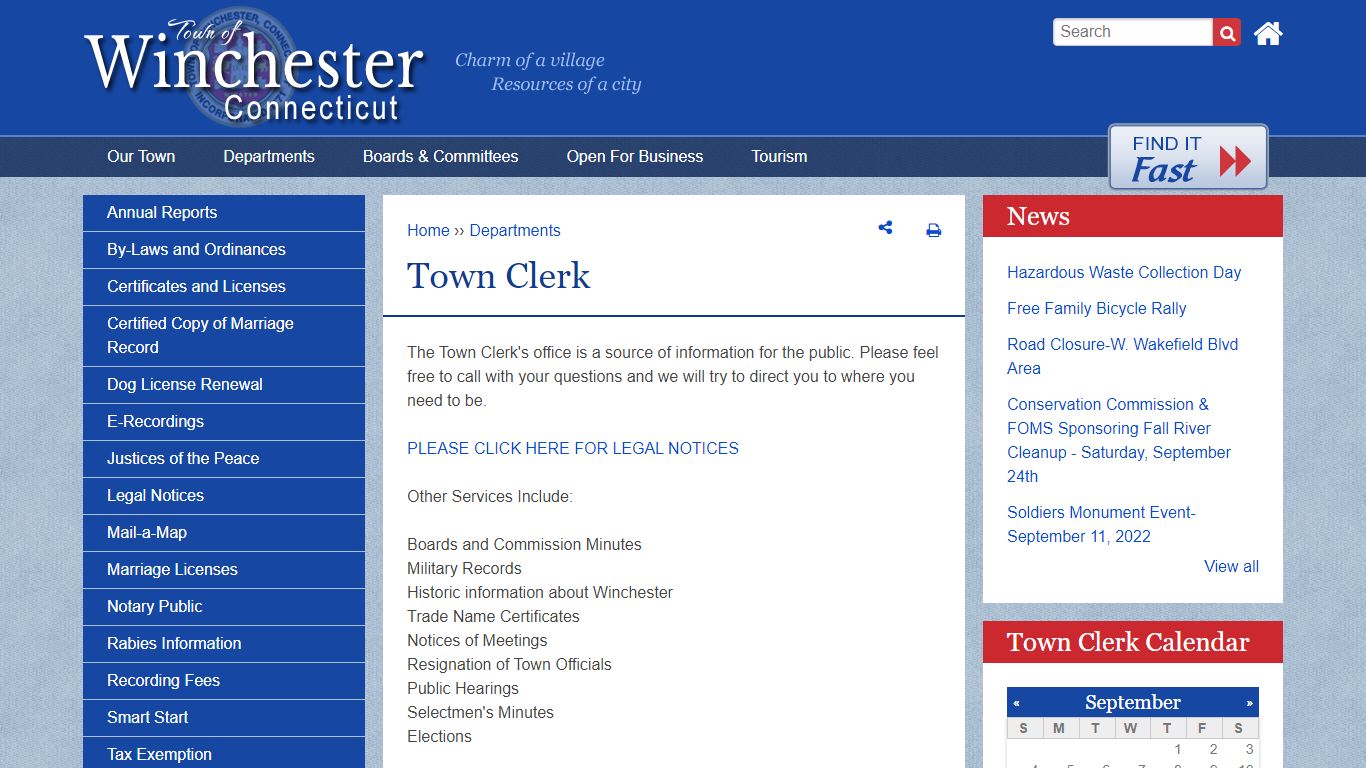 Town Clerk | Winchester CT